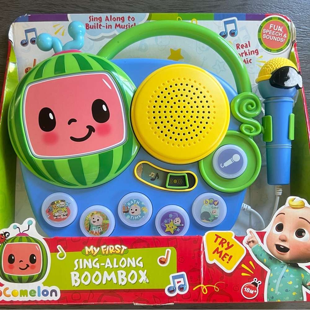 EKids Cocomelon Toy Singalong Boombox with Microphone for Toddlers.